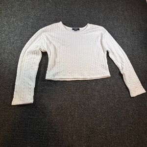 Amy‎ Byer Girls White Cable Knit Cropped Long Sleeve Top Size 14